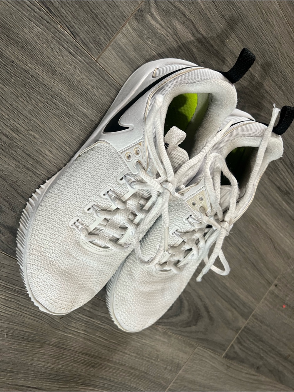 Nike White Knit Running Shoes with Black Swoosh